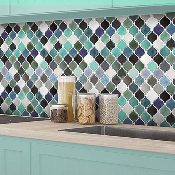 Lisslune | Square Peel & Stick Mosaic Tiles Plastic Arabesque Peel and Stick Wall Tile