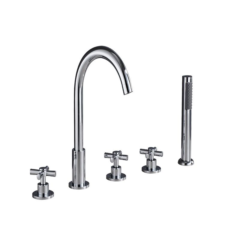 Lisslune | Contemporary Bathroom Faucet Deck Mount Copper Low Arc Swivel Roman Bathtub Faucet Set