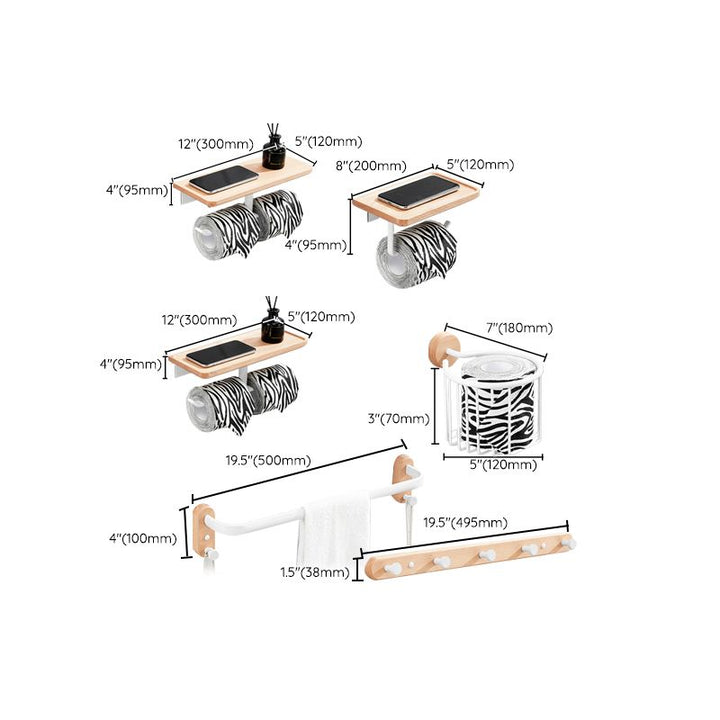 Lisslune | White 7-piece bathroom accessory set wood and metal bath set