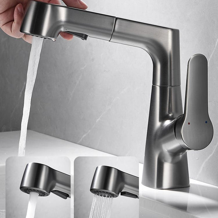 Lisslune | Bathroom Vessel Faucet High Arc Three-Way Spout Single Handle Faucet with Pull-Out Sprayer
