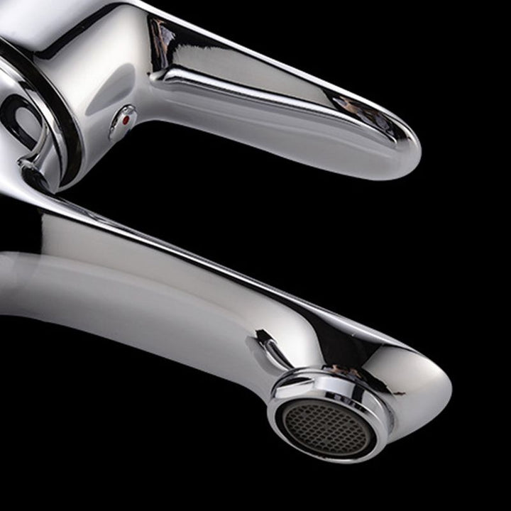 Lisslune | Basic Metal Washbasin Faucet Silver Bathroom Faucet with Lever Handle