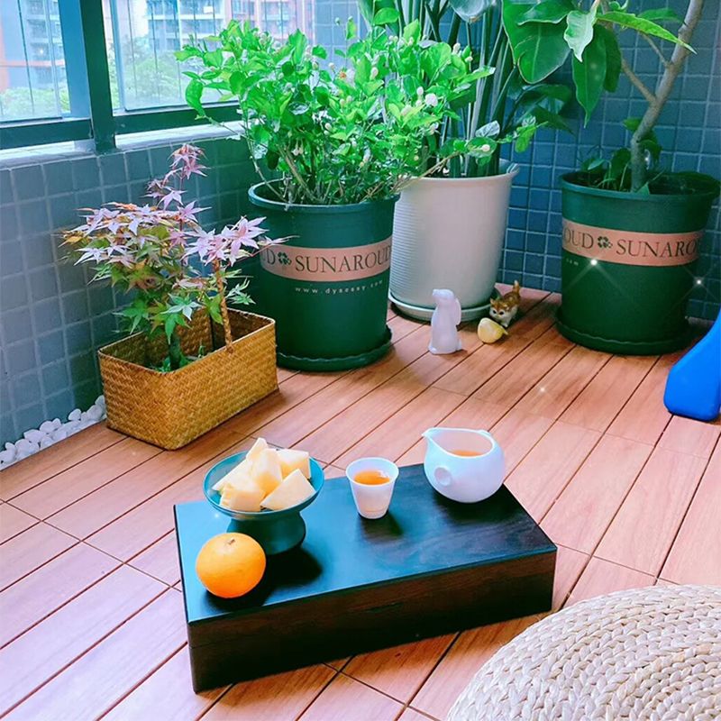Lisslune | 4-Slat Wood Deck/Patio Floor Tiles Interlocking Installation Floor Tiles