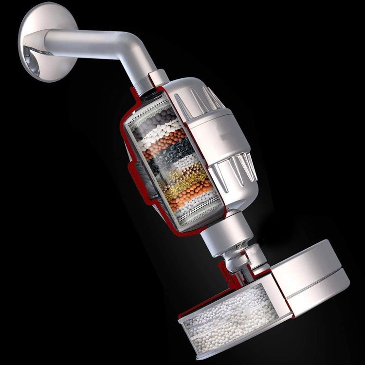 Lisslune | Contemporary fixed shower head in silver with Katalyst wall-mounted shower head