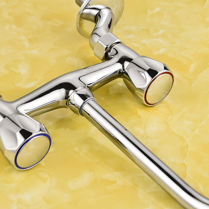 Lisslune | Contemporary Widespread Sink Faucet Knob Handle Goose Neck Arc Solid Brass Faucet