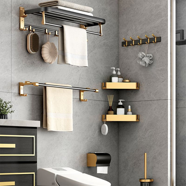 Lisslune | Modern Bathroom Accessory Set Paper Holder Towel Rod Black Bathroom Accessory Set