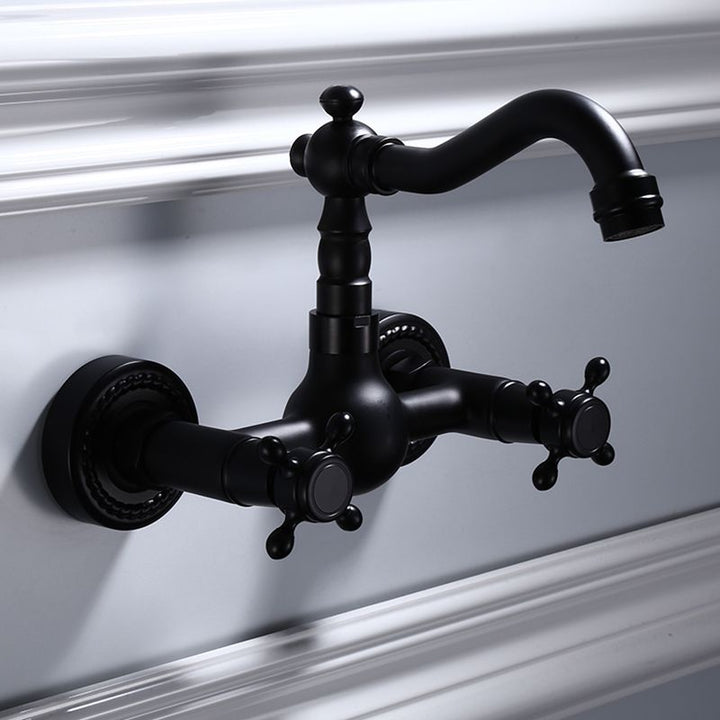 Lisslune | Traditional Wall Mounted Metal Bathtub Filler Low Arc Waterfall Bathroom Faucet