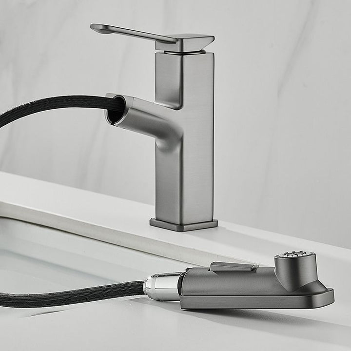 Lisslune | Modern Brass Faucet Center Mount Bathroom Faucet with Water Hose