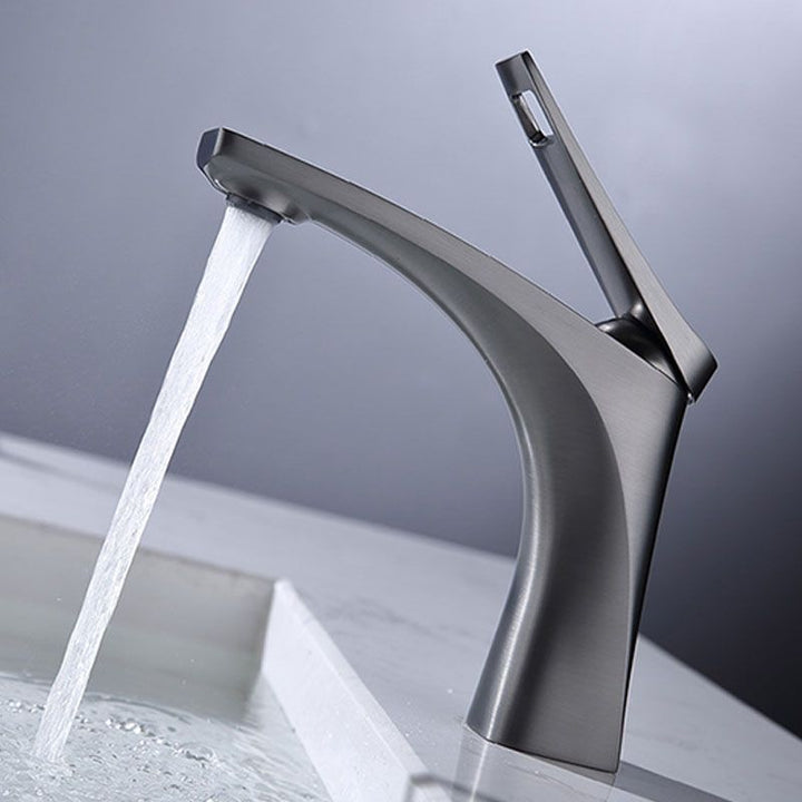 Lisslune | Modern Vessel Faucet Brass Lever Handles Low Arc with Water Hose Bathroom Vessel Faucet