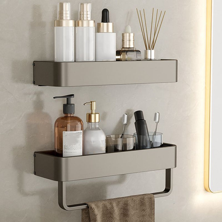 Lisslune | Contemporary Aluminum Bathroom Accessories Set Gray Bath Shelf