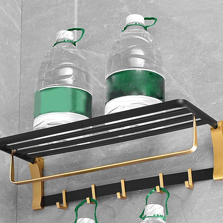 Lisslune | Contemporary Bathroom Accessory Set Black & Golden Bath Shelf/Towel Bar