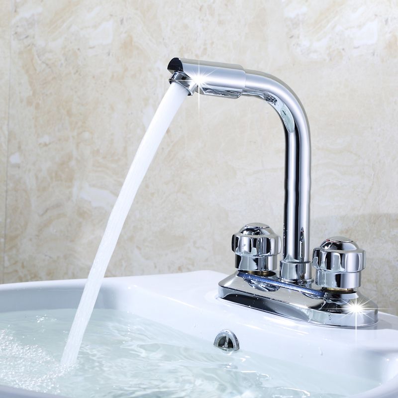Lisslune | 2-Handle Brushed Nickel Wide Spout Faucet 2-Hole Centered Bathroom Sink Faucet with Brass