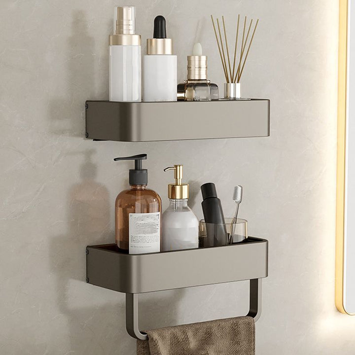 Lisslune | Contemporary Aluminum Bathroom Accessory Set Gray Bath Shelf