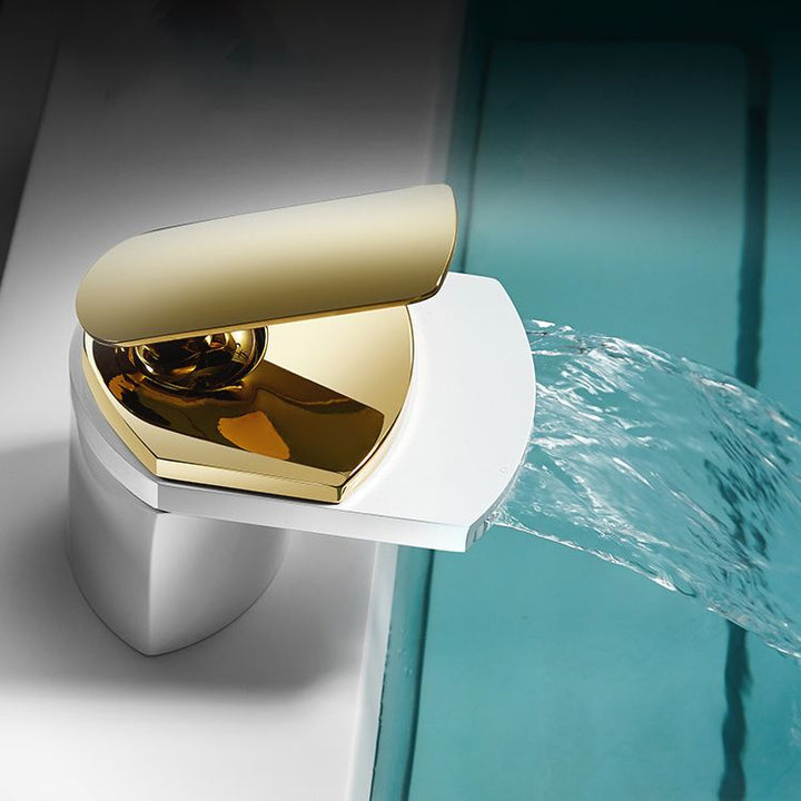 Lisslune | Bathroom Sink Faucet Lever Handle Brass Waterfall Spout Sink Faucet