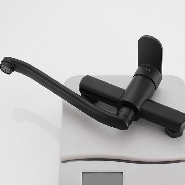 Lisslune | Low-Arc Bathtub Filler Black Lever Wall-Mounted Copper Bathtub Filler
