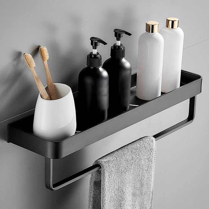 Lisslune | Matt Black Bathroom Set Modern 1/2 - Piece Stainless Steel Bathroom Shelf