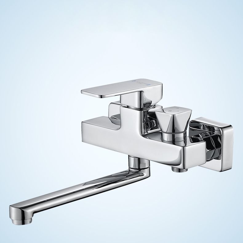 Lisslune | Wall Mounted Bathtub Faucet Trim Polished Chrome Swivel Spout with Hand Shower