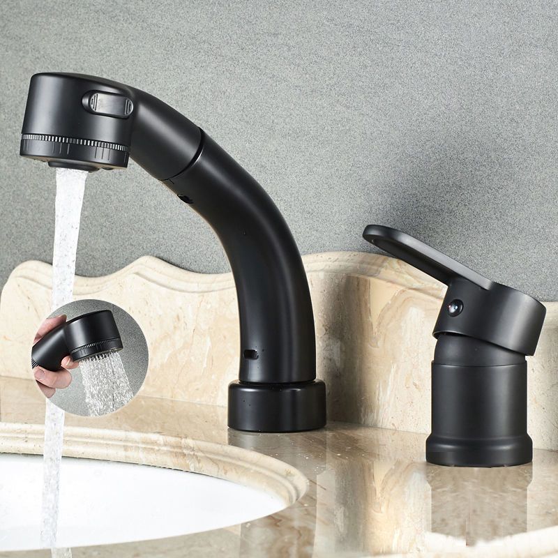 Lisslune | Modern Style Sink Faucet Copper Handle Low Arch Pull-out Sink Faucet