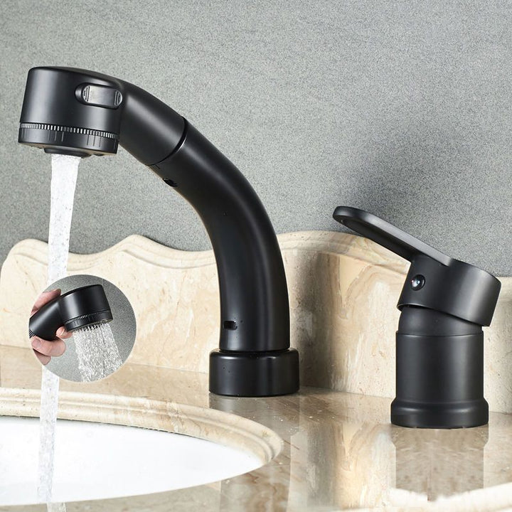 Lisslune | Modern Style Sink Faucet Copper Handle Low Arch Pull-out Sink Faucet