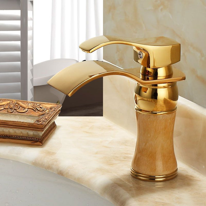 Lisslune | Wall-mounted Copper Roman Bath Faucet Low Arc Roman Bath Faucet Set with Jade