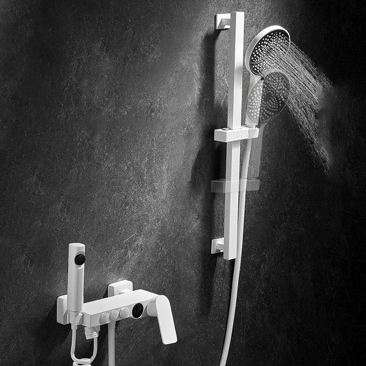 Lisslune | Round Shower Set White Wall Mounted Hand Shower Lever Handle Shower Hose Swiveling Shower Set