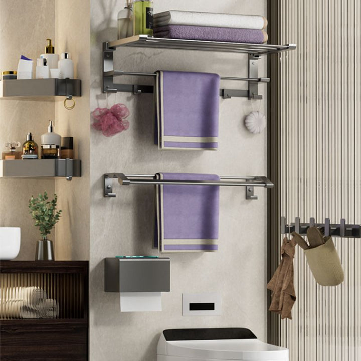 Lisslune | Modern Gray Bathroom Accessory Set Bathroom Shelf Towel Bar Bathroom Accessory Set