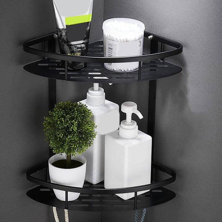 Lisslune | 6-piece modern bathroom hardware set in matte black with bathroom shelf/towel holder & bathrobe hook