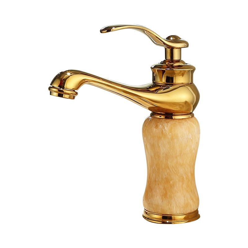 Lisslune | Deck Mounted Copper Tub Faucet Low Arc Roman Tub Faucet Set with Jade
