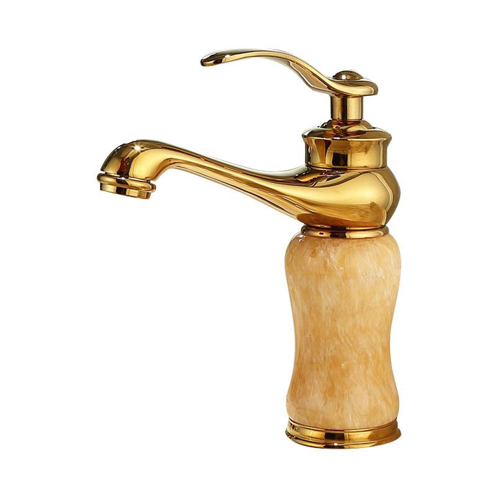 Lisslune | Deck Mounted Copper Tub Faucet Low Arc Roman Tub Faucet Set with Jade