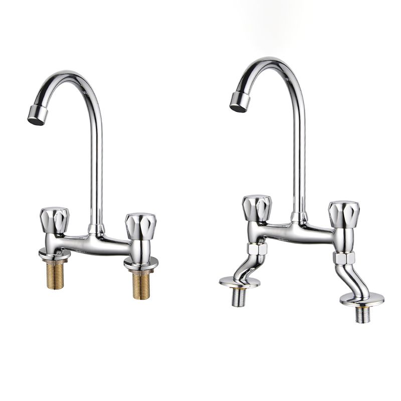 Lisslune | Contemporary Widespread Sink Faucet Knob Handle Goose Neck Arc Solid Brass Faucet