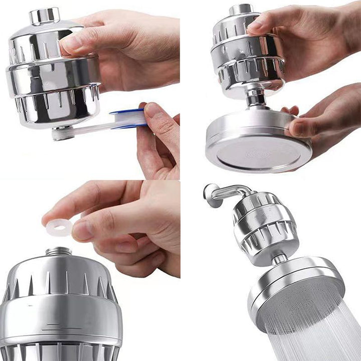 Lisslune | Contemporary solid shower head in silver with Catalyst wall-mounted shower head