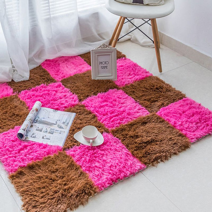 Lisslune | Modern Carpet Tiles Interlocking Color Block Shag Carpet Tiles
