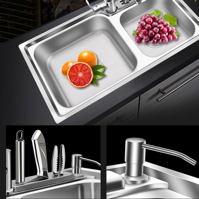 Lisslune | Modern Style Kitchen Sink Stainless Steel 2 Holes Top Mount Kitchen Sink