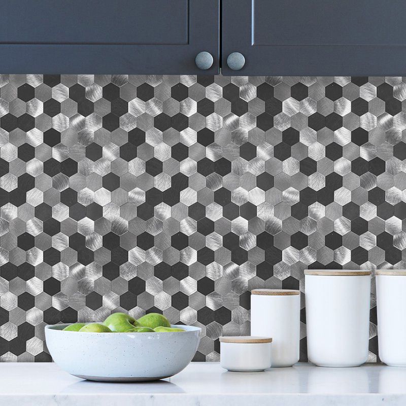 Lisslune | Hexagonal Mosaic Tiles Metal Peel and Stick Tiles for Kitchen and Bathroom, 11.8" x 11.8"