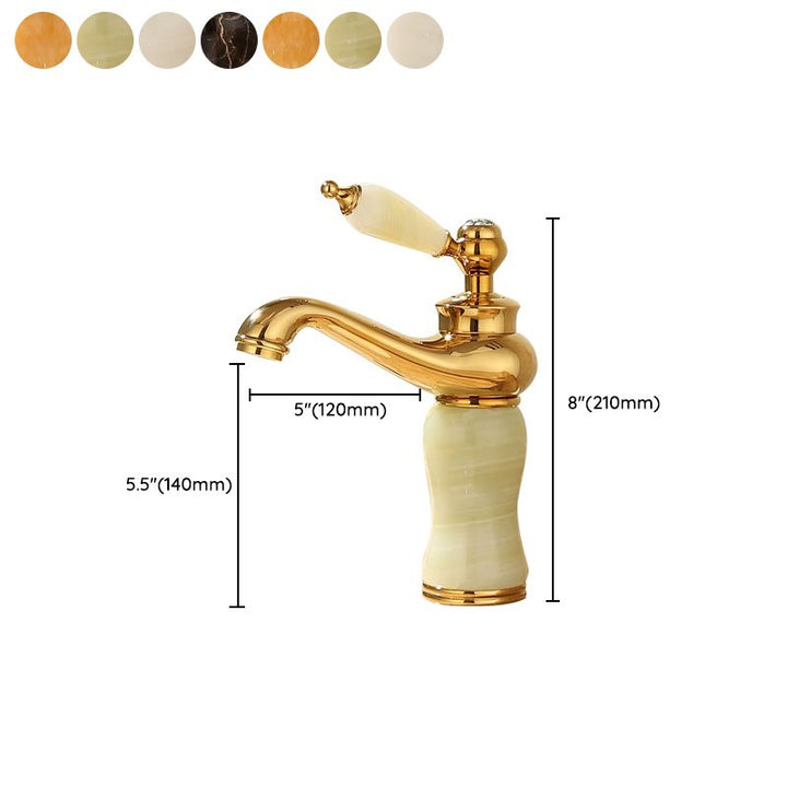 Lisslune | Deck Mounted Copper Tub Faucet Low Arc Roman Tub Faucet Set with Jade
