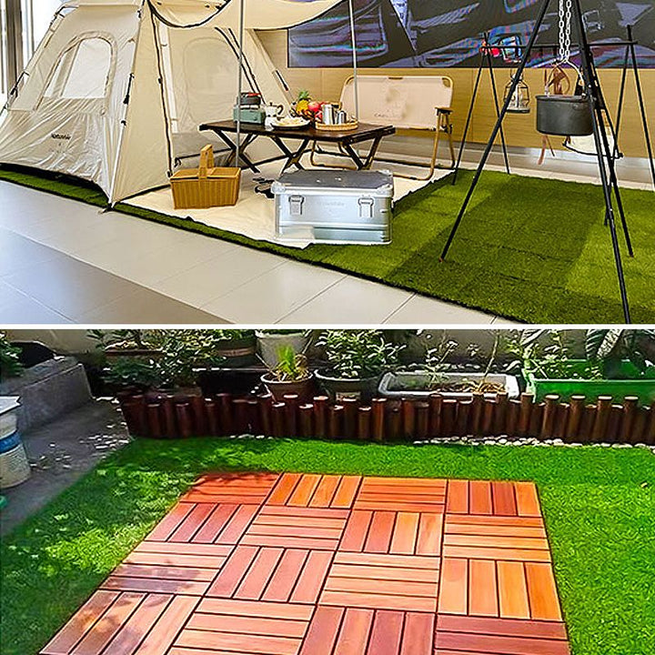 Lisslune | Outdoor Deck tiles with striped detail composite snap parts wood deck tiles