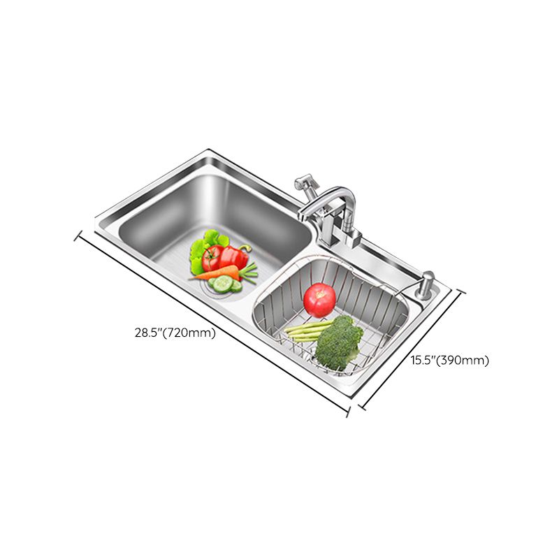 Lisslune | Modern Style Kitchen Sink Stainless Steel 2 Holes Top Mount Kitchen Sink