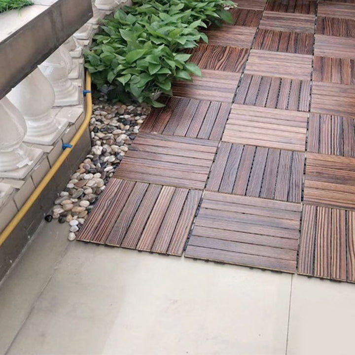 Lisslune | Farmhouse square tile floor brown pine wood for patio garden