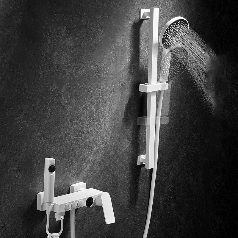 Lisslune | Round Shower Set White Wall Mounted Hand Shower Lever Handle Shower Hose Swiveling Shower Set