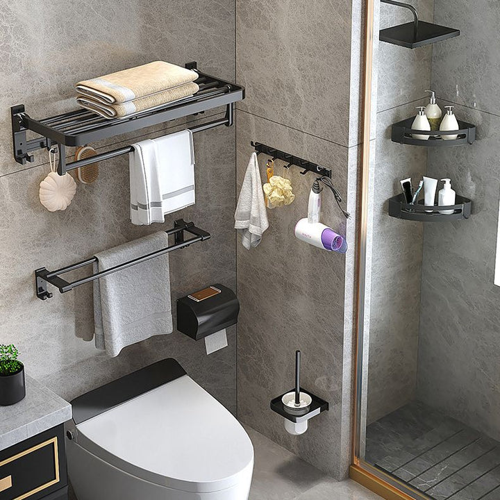Lisslune | Modern Matte Black Bathroom Accessory Set with Bath Shelf/Towel Hook/Towel Bar