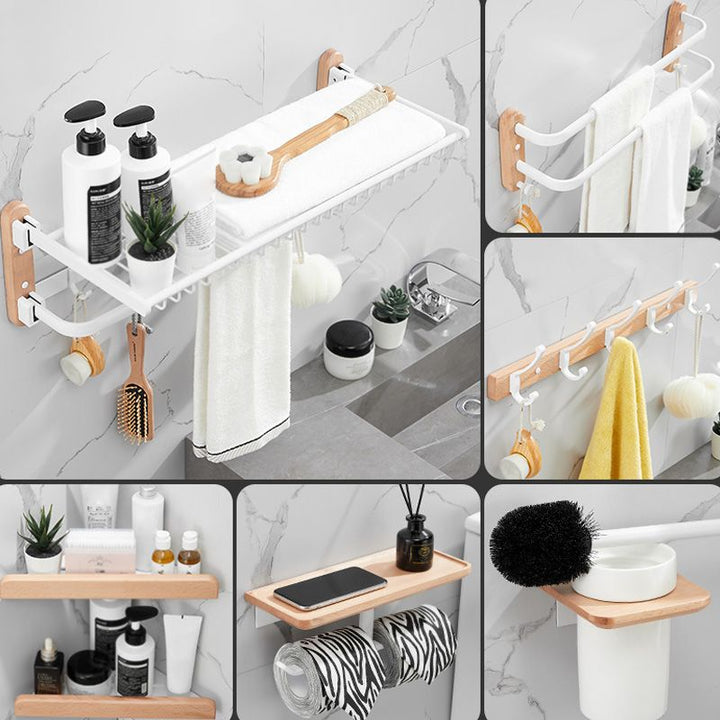 Lisslune | White 7-piece bathroom accessory set wood and metal bath set