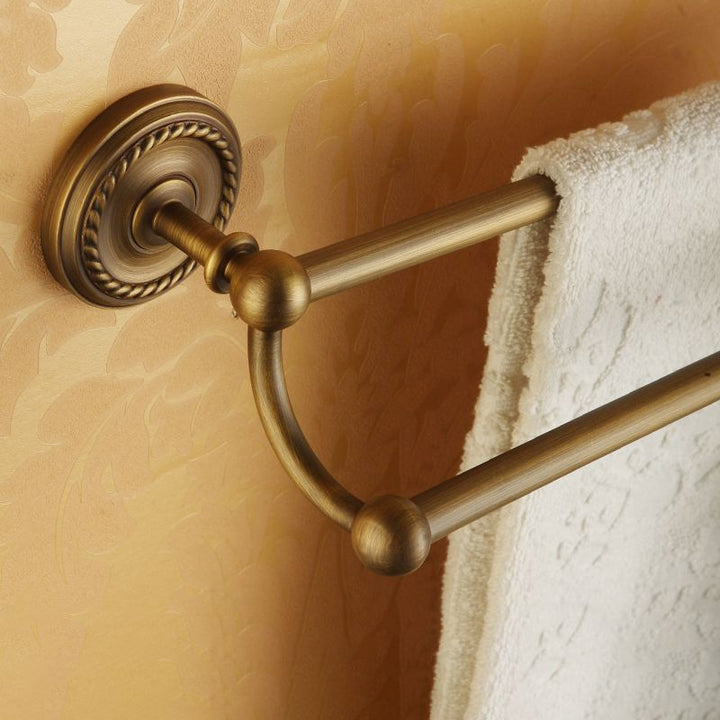 Lisslune | Worn Brass Traditional Bathroom Set with Bath Shelf/Paper Holder & Towel Bar