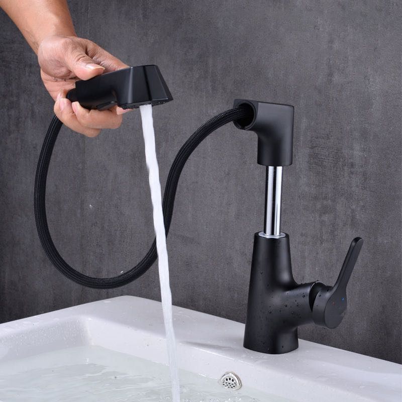 Lisslune | Modern Vessel Sink Faucet Copper Single Handle Pull Down Low Arc Vessel Faucet