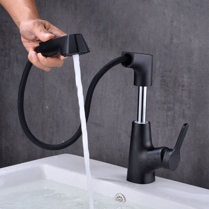 Lisslune | Modern Vessel Sink Faucet Copper Single Handle Pull Down Low Arc Vessel Faucet
