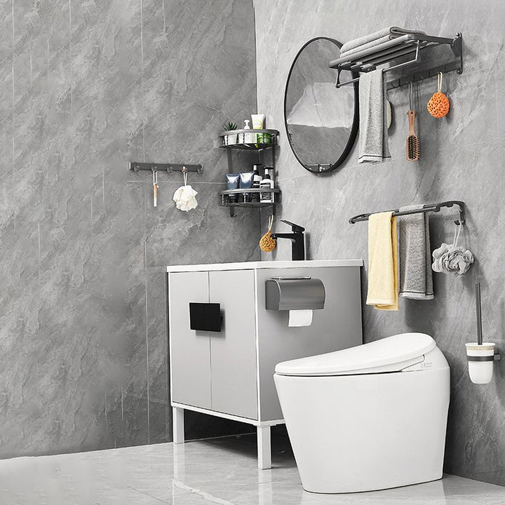 Lisslune | Gray 6/7-piece modern bathroom accessory set bathroom shelf/towel hooks/towel bar included