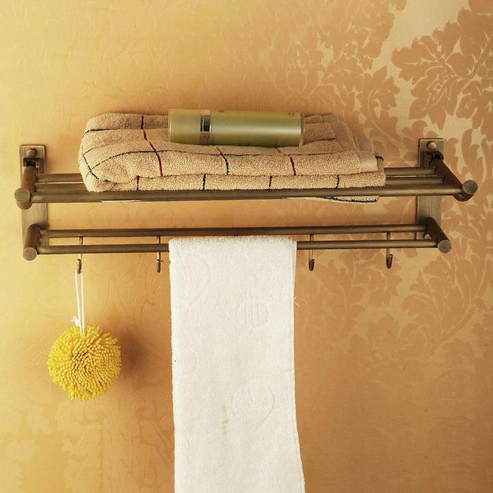 Lisslune | Worn Brass Traditional Bathroom Set with Bath Shelf/Paper Holder & Towel Bar