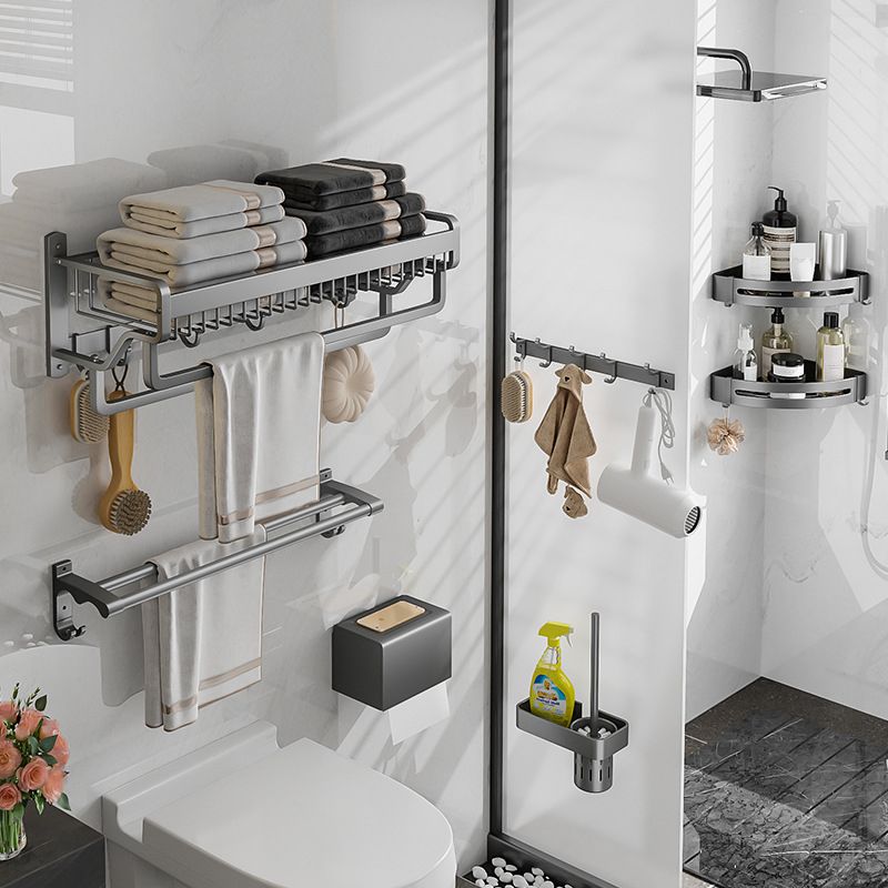 Lisslune | Modern Metal Bathroom Accessory Set Polished Silver Bathroom Shelf/Paper Holder/Roben Hook
