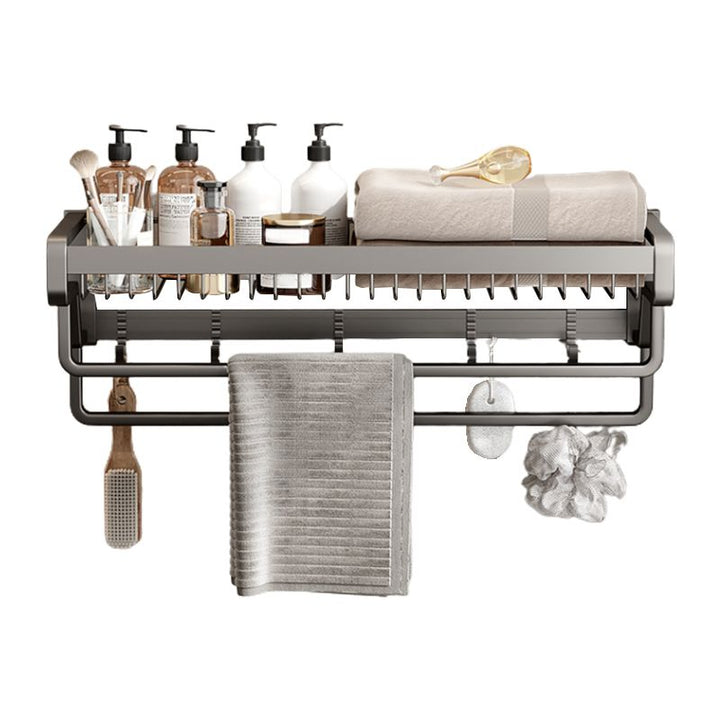 Lisslune | Contemporary bathroom accessory set made of matte stainless steel-aluminum with bathrobe hook/towel rail