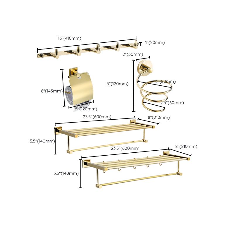 Lisslune | Gold Modern Bathroom Set, Polished Gold, 4 Pieces, Towel Holder, Paper Holder