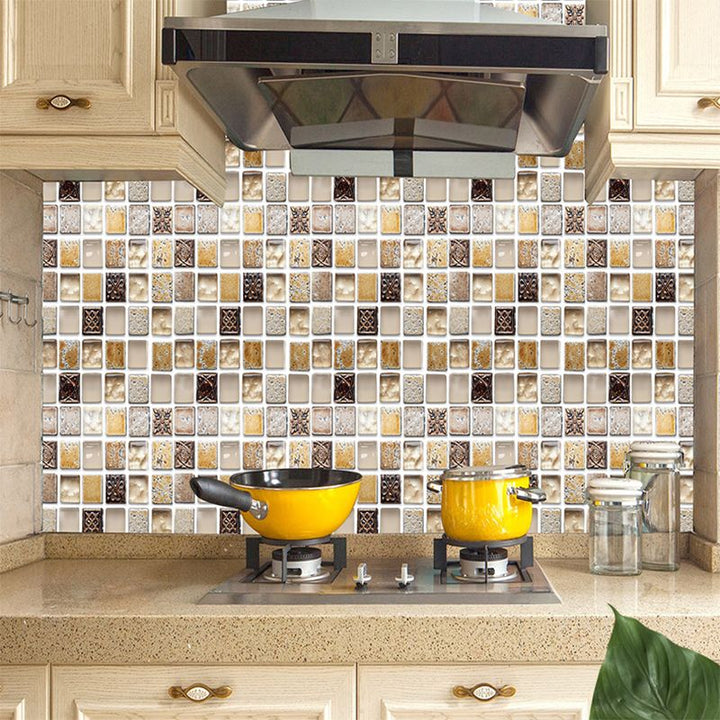 Lisslune | Plastic Self-Adhesive Tiles Mosaic Tiles Grid Square Waterproof Self-Adhesive Tile Pack of 10