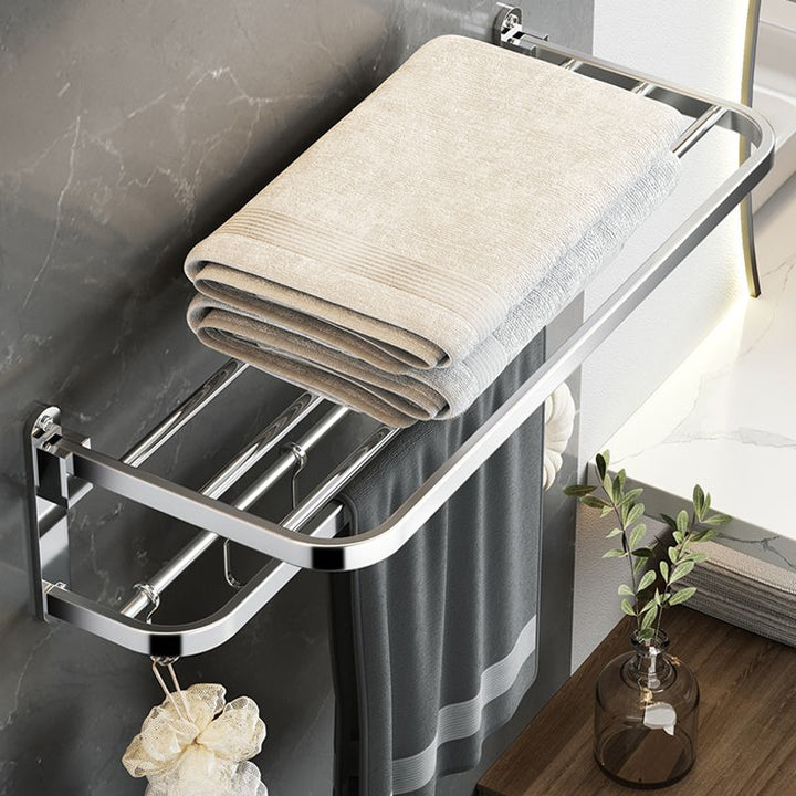 Lisslune | Polished Chrome Modern Bathroom Accessory Set in Stainless Steel with Bath Shelf/Towel Rail